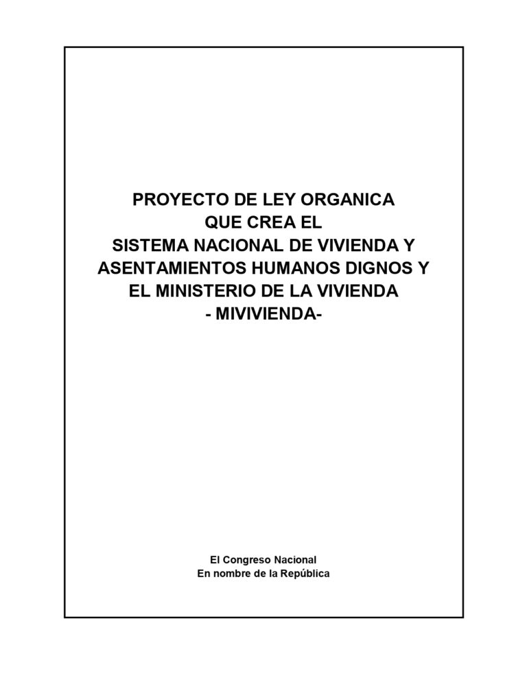 Portada: Proyecto de Ley de Vivienda y Asentamientos Humanos Dignos